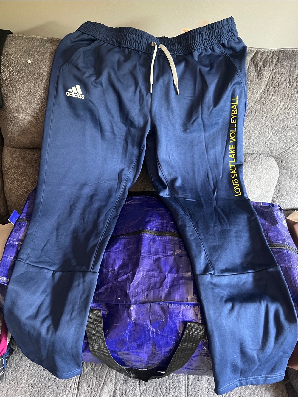 adidas Navy Track Pants with Yellow LOVB Salt Lake Volleyball Team Print